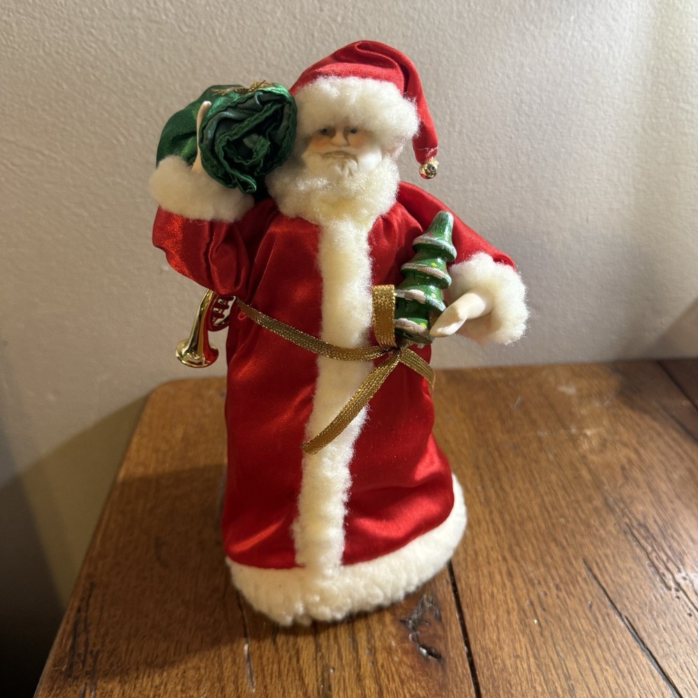 New Midwest Santa Holding Tree & Bells Christmas Ornament / Tree Topper 7"